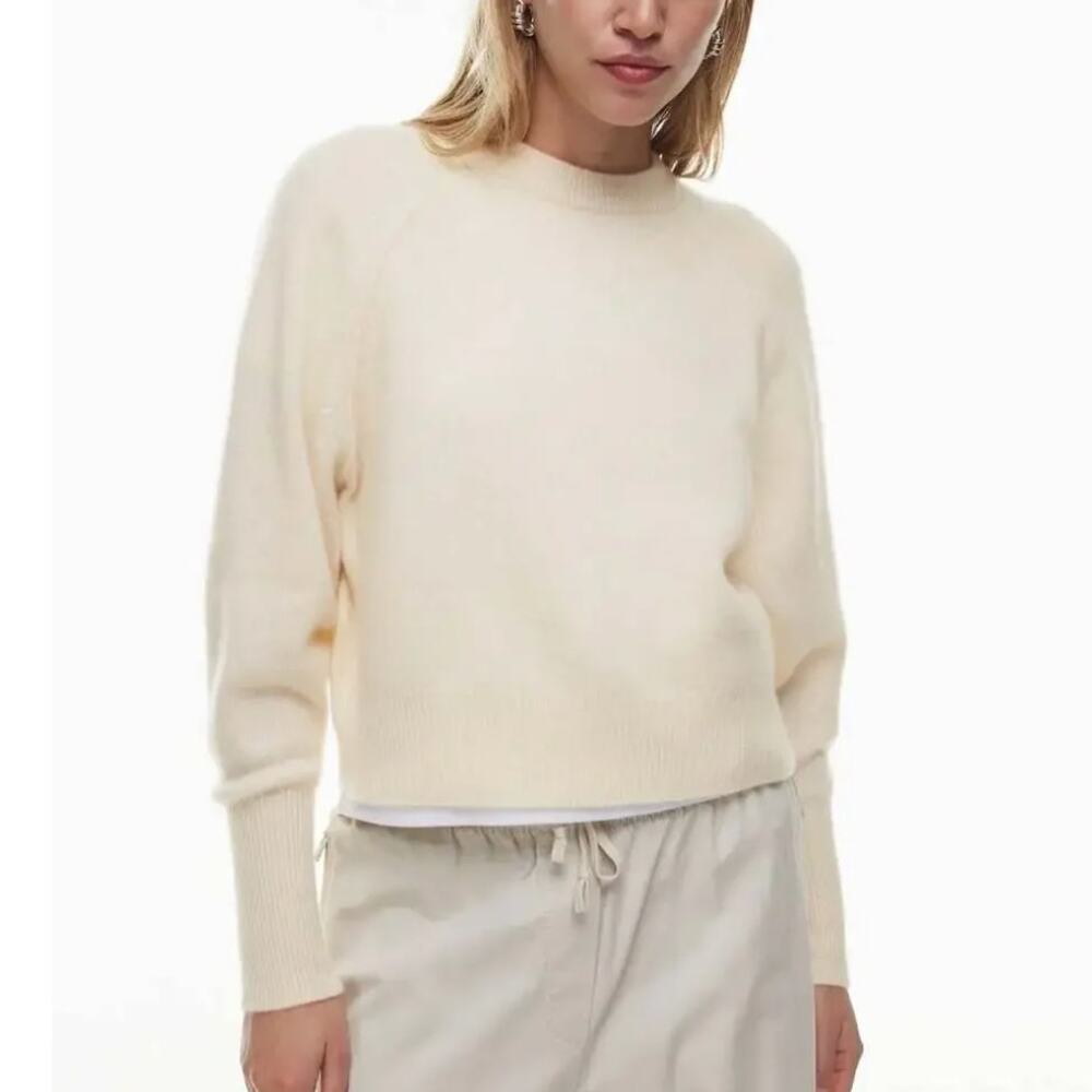 Aritzia Babaton 100% Cashmere Cream Crew Neck Sweater • Luxe Minimalist • Sz XXS